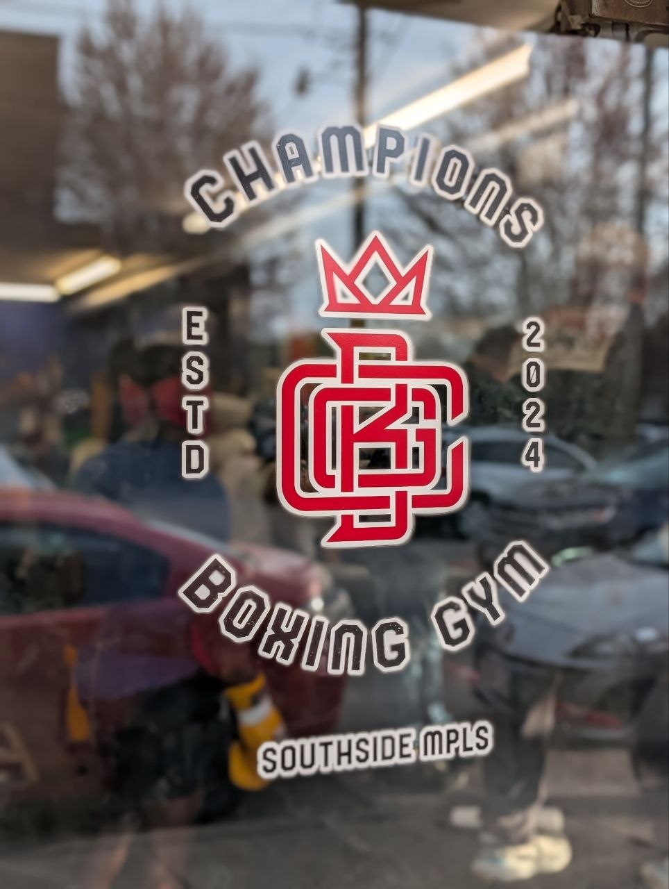 Champions Boxing Gym Window Sign